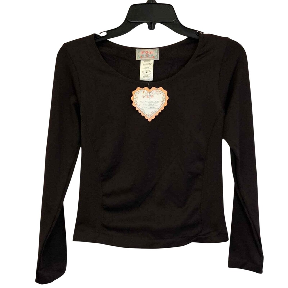 F&F Brown Long Sleeve Heart Applique Top One Size Fits Most